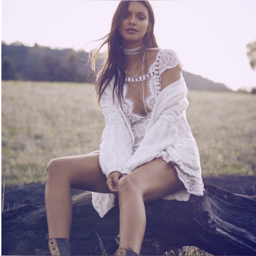 For Love & Lemons Emerie White Lace Mini Dress
